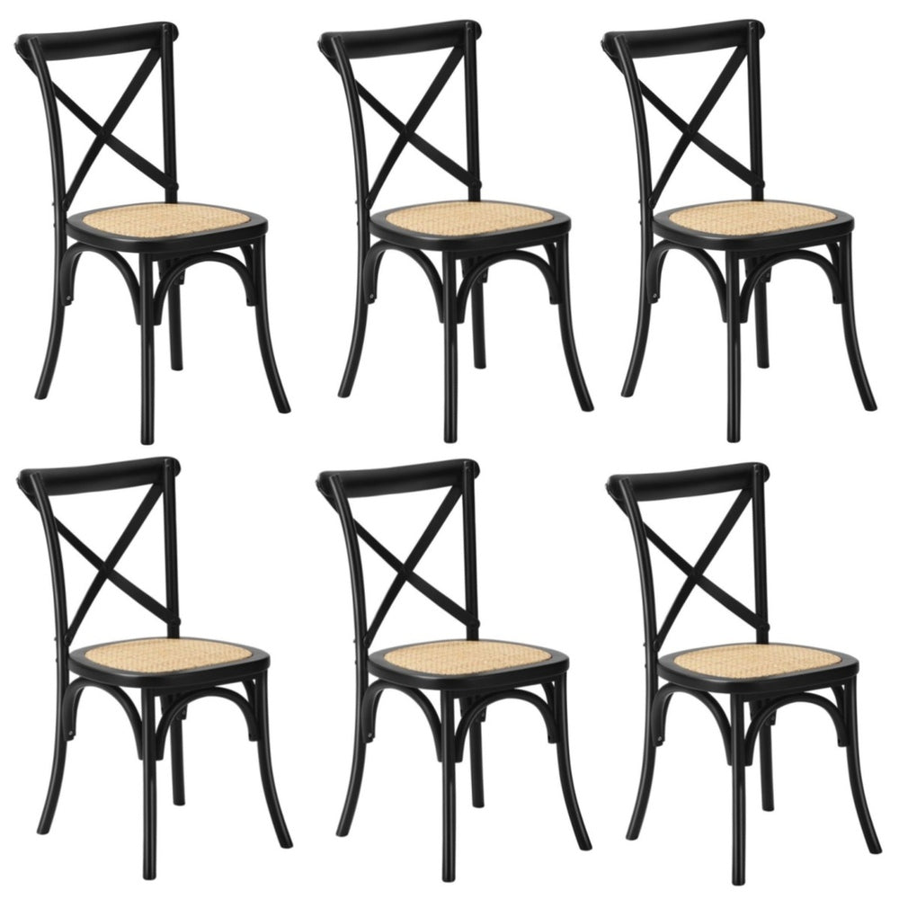 Oikiture 6PCS Crossback Dining Chair Ratan Seat Black