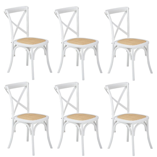 Oikiture 6PCS Crossback Dining Chair Ratan Seat White
