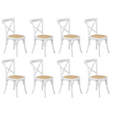 Oikiture 8PCS Crossback Dining Chair Solid Wood Ratan Seat White