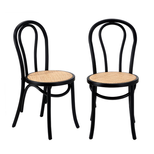 Oikiture Dining Chair Solid Wooden Chairs Ratan Seat Black
