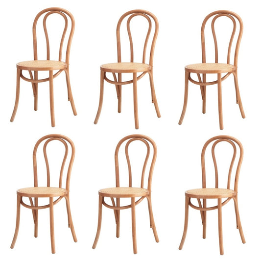 Oikiture 6x Wooden Dining Chair Ratan Seat Natural