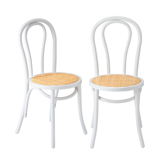 Oikiture 2PCS Wooden Dining Chair Ratan Seat White