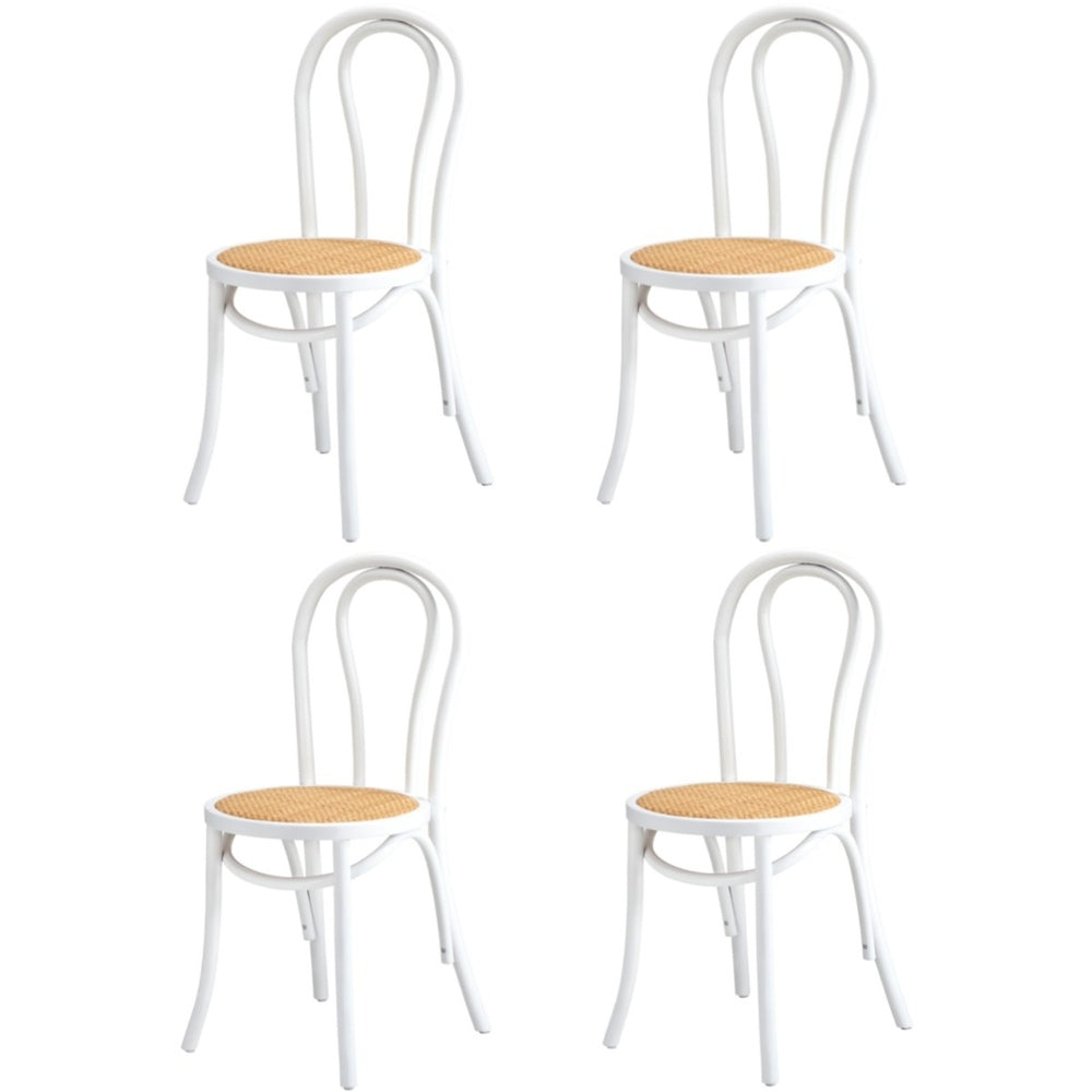 Oikiture 4x Wooden Dining Chair Ratan Seat White