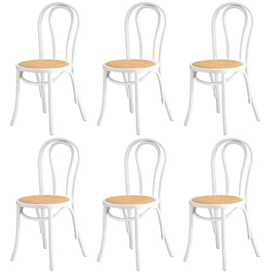 Oikiture 6x Wooden Dining Chair Ratan Seat White