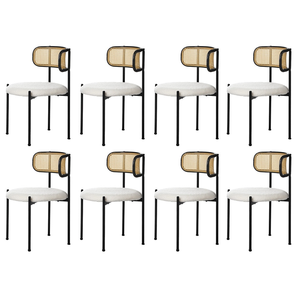 Oikiture 8x Dining Chair Round Boucle Rattan Backrest Black & White