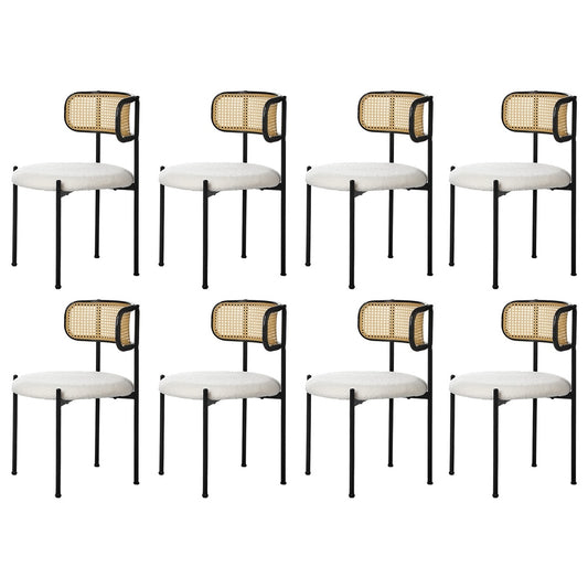 Oikiture 8x Dining Chair Round Boucle Rattan Backrest Black & White