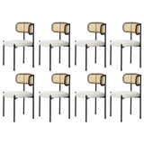 Oikiture 8x Dining Chair Round Boucle Rattan Backrest Black & White