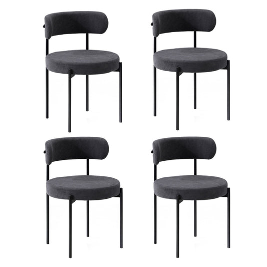 Oikiture 4x Dining Chair Round Boucle Backrest Dark Grey