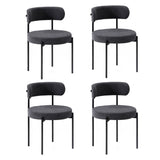Oikiture 4x Dining Chair Round Boucle Backrest Dark Grey