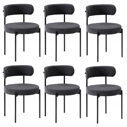 Oikiture 6x Dining Chair Round Boucle Backrest Dark Grey