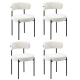 Oikiture 4x Dining Chair Round Boucle Backrest White