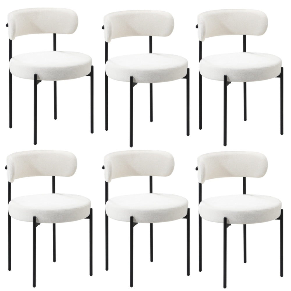 Oikiture 6x Dining Chair Round Boucle Backrest White