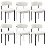 Oikiture 6x Dining Chair Round Boucle Backrest White