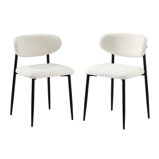 Oikiture 2x Dining Chairs Boucle Black and White