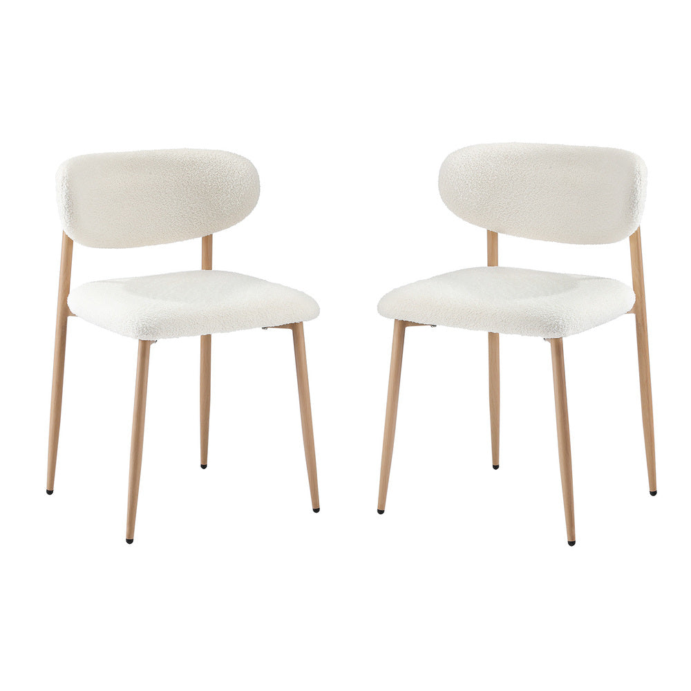 Oikiture 2x Dining Chairs Boucle Wood and White