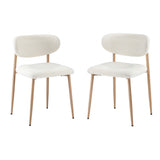 Oikiture 2x Dining Chairs Boucle Wood and White