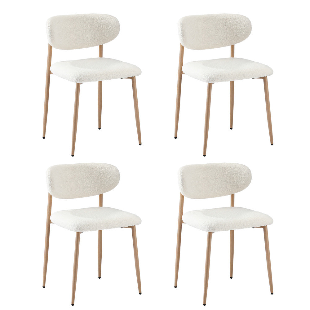 Oikiture 4x Dining Chairs Boucle Fabric Wood&White