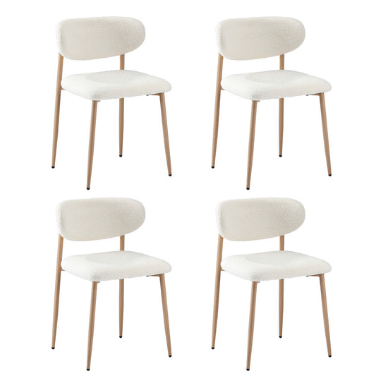 Oikiture 4x Dining Chairs Boucle Fabric Wood&White
