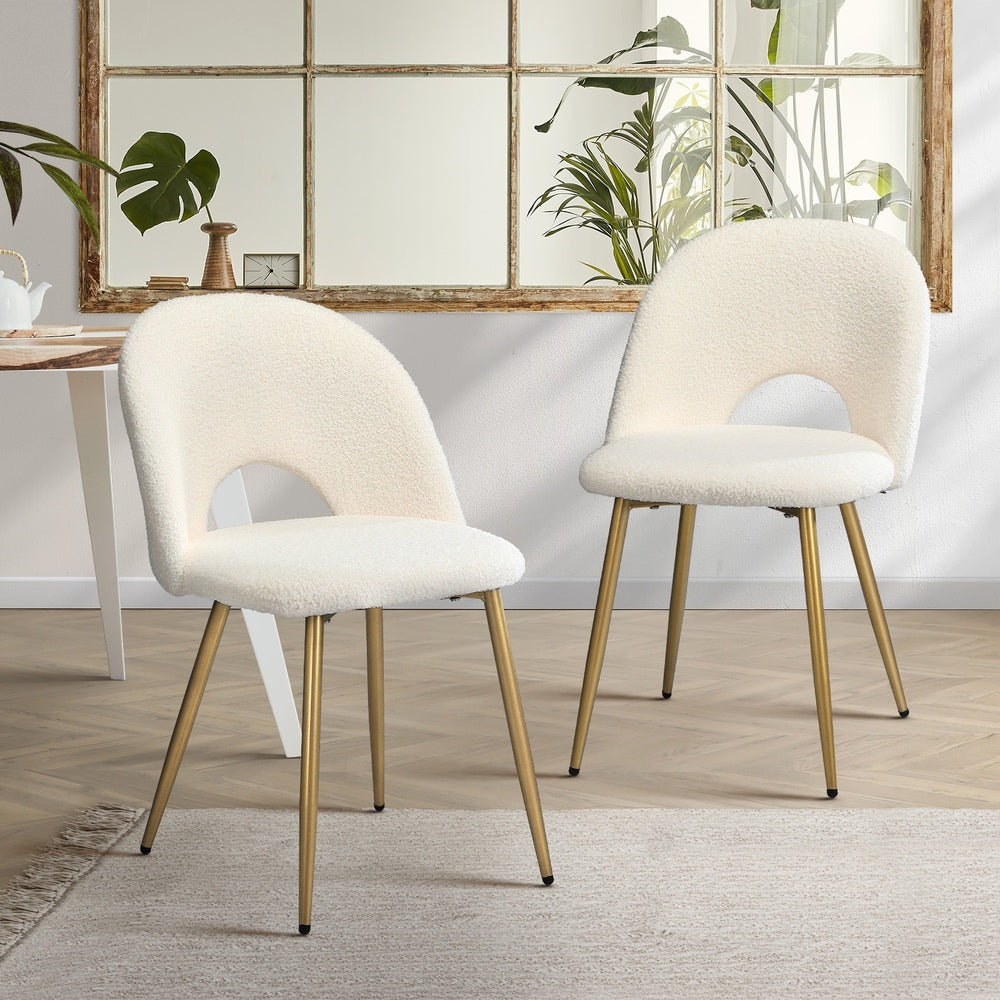 Oikiture 6PCS Dining Chairs Armchair Sherpa Golden White