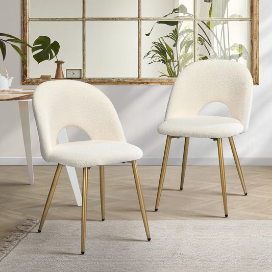 Oikiture 6PCS Dining Chairs Armchair Sherpa Golden White