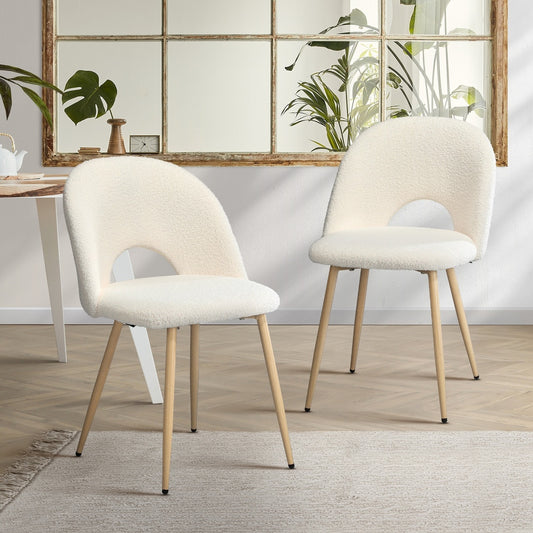 Oikiture 2PCS Dining Chairs Armchair Sherpa Wooden White