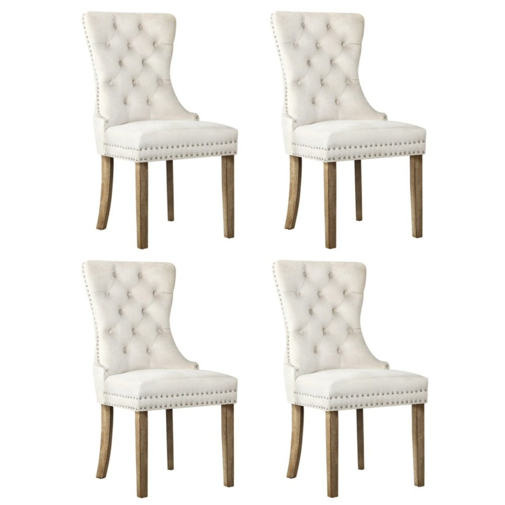Oikiture 4x Velvet Dining Chairs French Provincial Tufted Beige