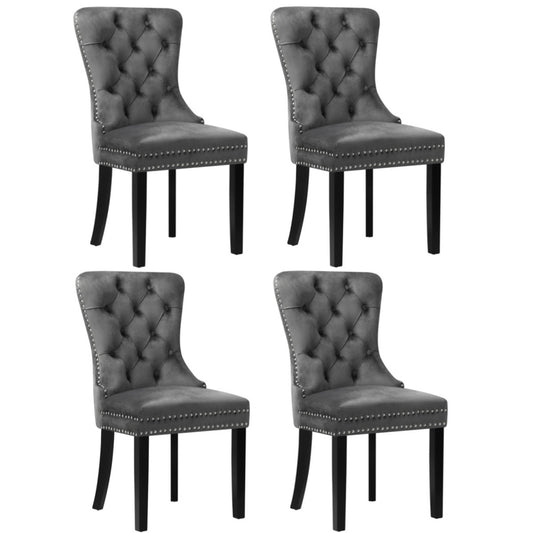 Oikiture 4x Velvet Dining Chairs French Provincial Tufted Grey