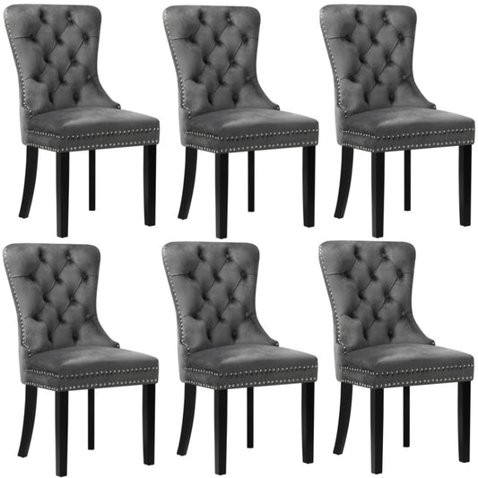 Oikiture 6x Velvet Dining Chairs French Provincial Tufted Grey