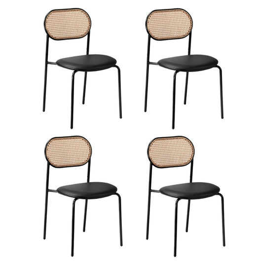 Oikiture 4PCS Dining Chair Rattan Furniture PU Leather Black