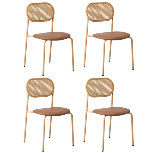 Oikiture 4PCS Dining Chair Rattan Furniture PU Leather Brown