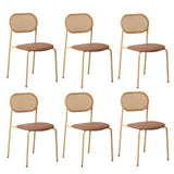 Oikiture 6PCS Dining Chair Rattan Furniture PU Leather Brown