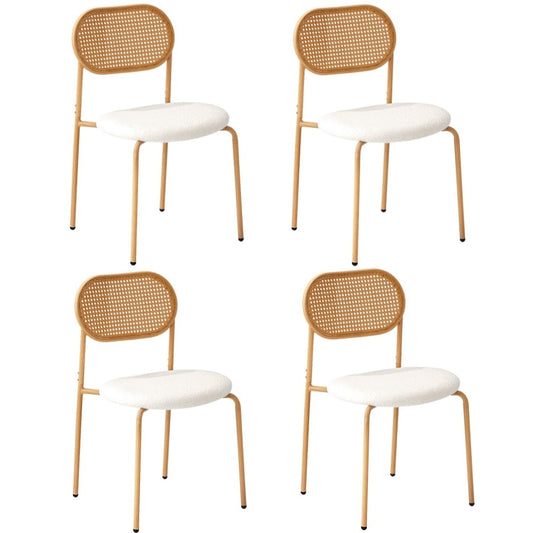Oikiture 4PCS Dining Chair Rattan Furniture Sherpa White