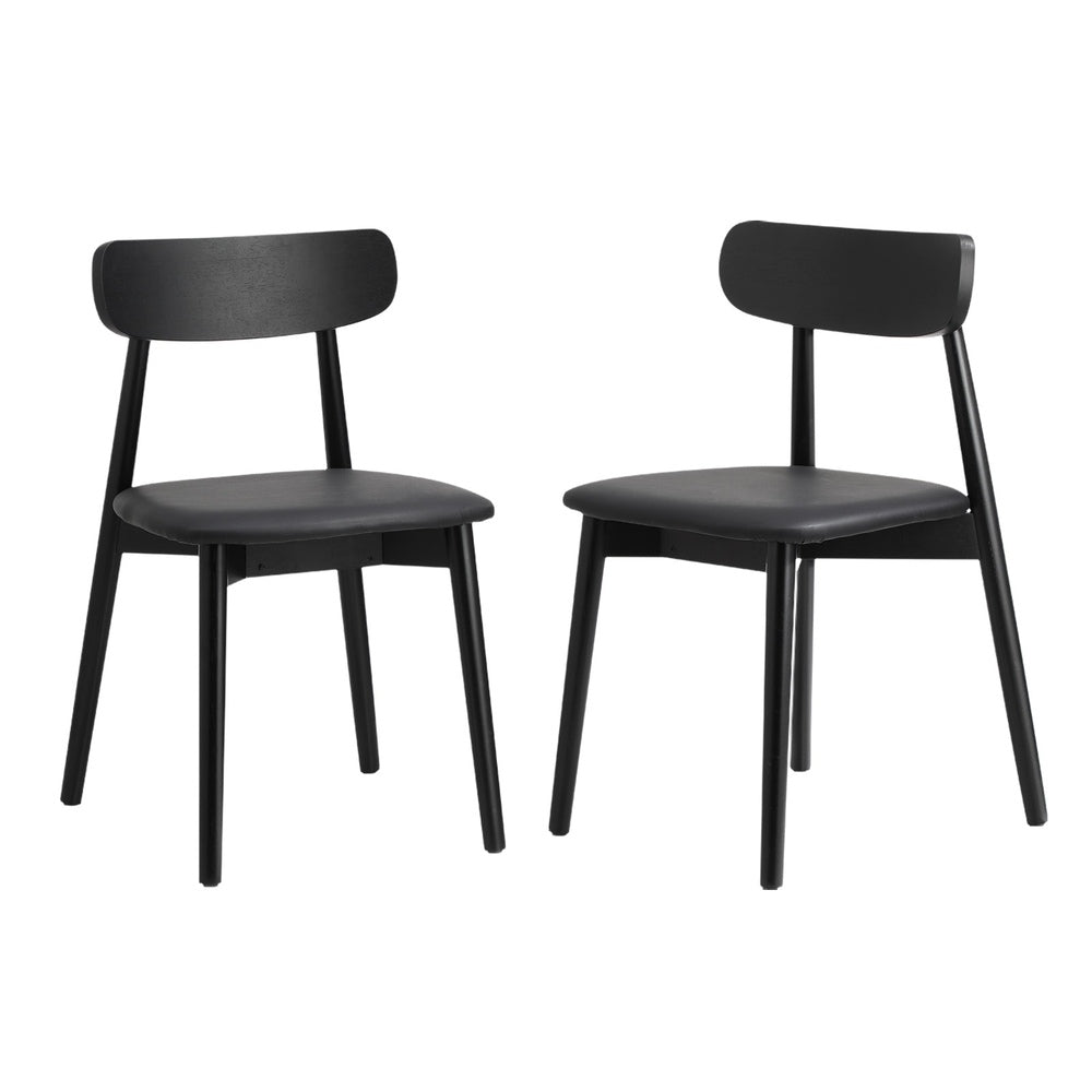 Oikiture 2x Dining Chairs PU Leather Solid Wood Cafe Lounge Black