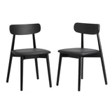 Oikiture 2x Dining Chairs PU Leather Solid Wood Cafe Lounge Black