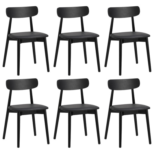 Oikiture 6x Dining Chairs PU Leather Solid Wood Black