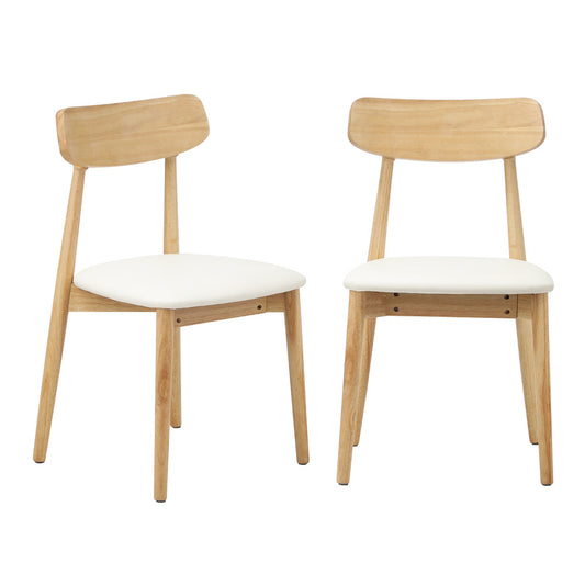 Oikiture 2x Dining Chairs PU Leather Solid Wood Cafe Lounge Beige