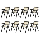 Oikiture 8x Dining Chairs Rattan Chair Wooden Balck