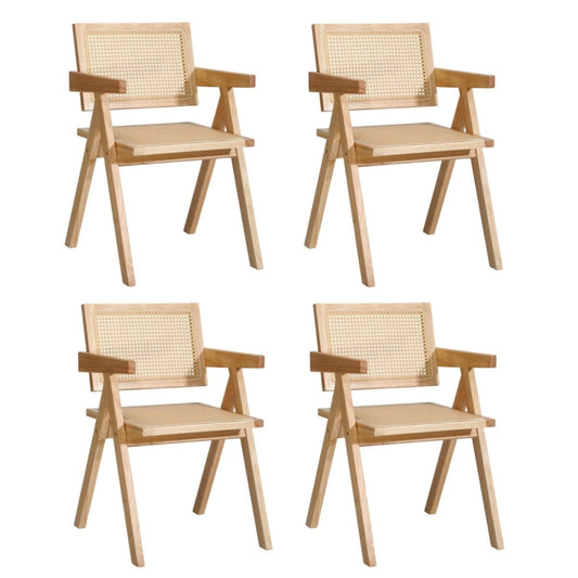 Oikiture 4x Wooden Dining Chairs Rattan Natural