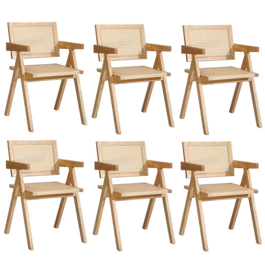 Oikiture 6x Wooden Dining Chairs Rattan Natural