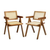 Oikiture 2x Dining Chairs Rattan Chair Wooden Walnut