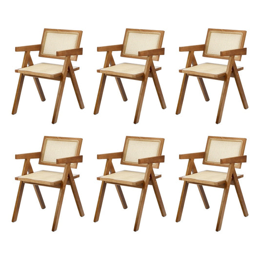 Oikiture 6x Dining Chairs Rattan Chair Wooden Walnut