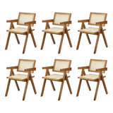 Oikiture 6x Dining Chairs Rattan Chair Wooden Walnut