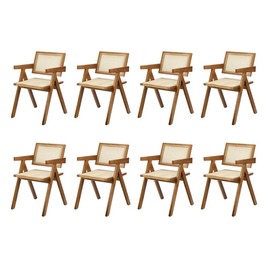 Oikiture 8x Dining Chairs Rattan Chair Wooden Walnut