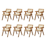 Oikiture 8x Dining Chairs Rattan Chair Wooden Walnut