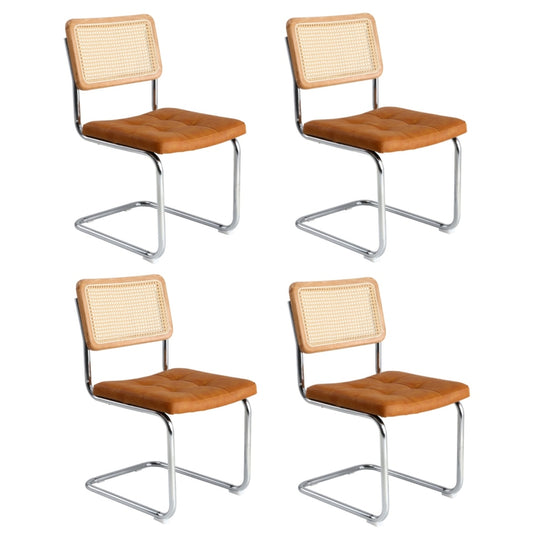 Oikiture 4x Rattan Dining Chair Cesca Replica PU Leather Brown