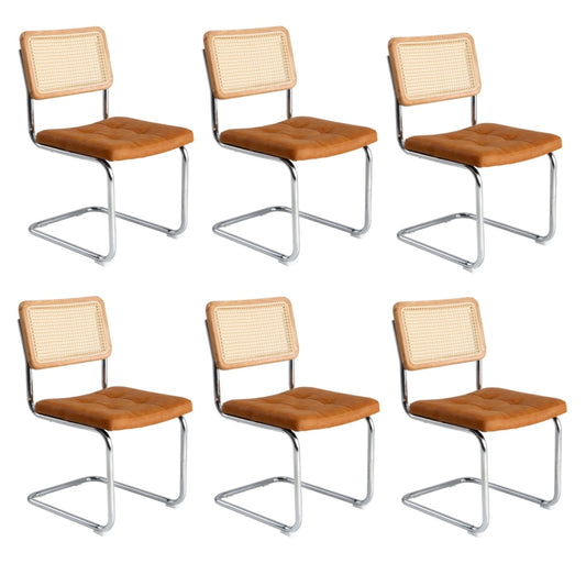 Oikiture 6x Rattan Dining Chair Cesca Replica PU Leather Brown