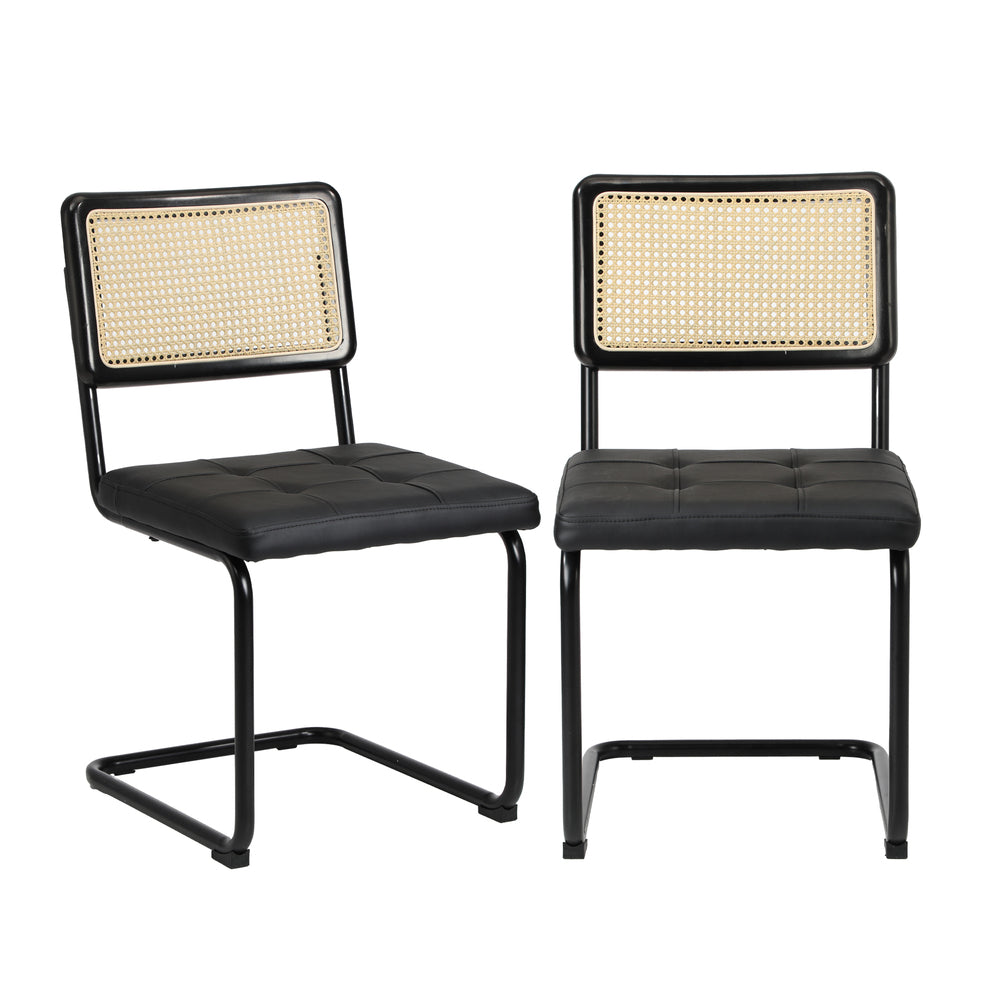 Oikiture 2x Rattan Dining Chair Cesca Replica Cantilever PU Leather
