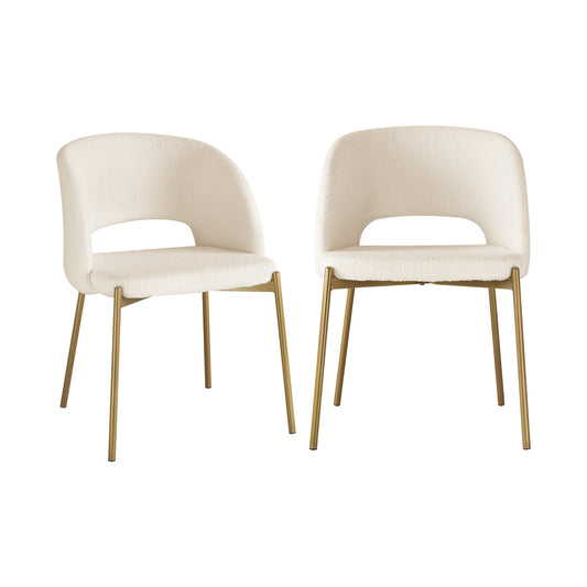 Oikiture Dining Chair Set of 2 Sherpa White and Gold