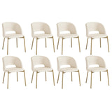 Oikiture 8x Dining Chair Tub Armchairs Sherpa White&Gold