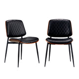 Oikiture 2x Dining Chairs Leather Seat Metal Legs Black